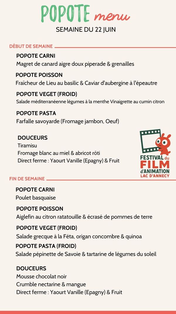 Menu plateaux repas annecy semaine 22 juin 2026