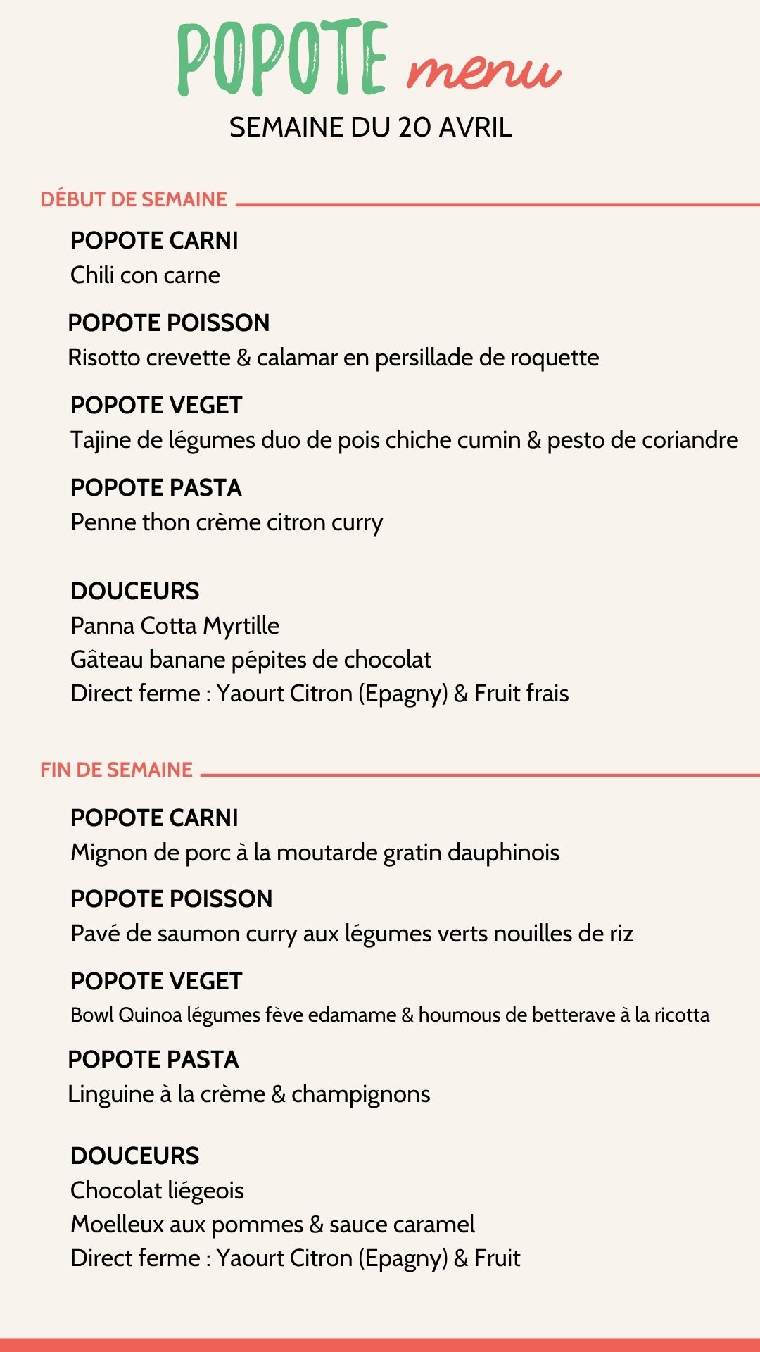 Menu plateaux repas annecy semaine 20 avril 2026
